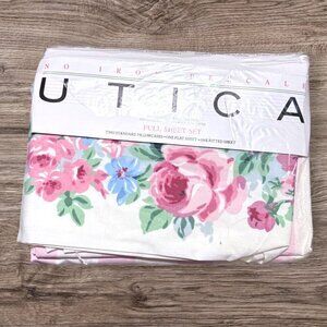 UTICA Country Brideshead II Rose Floral Pink Stripe Cottage FULL Sheet Set NEW